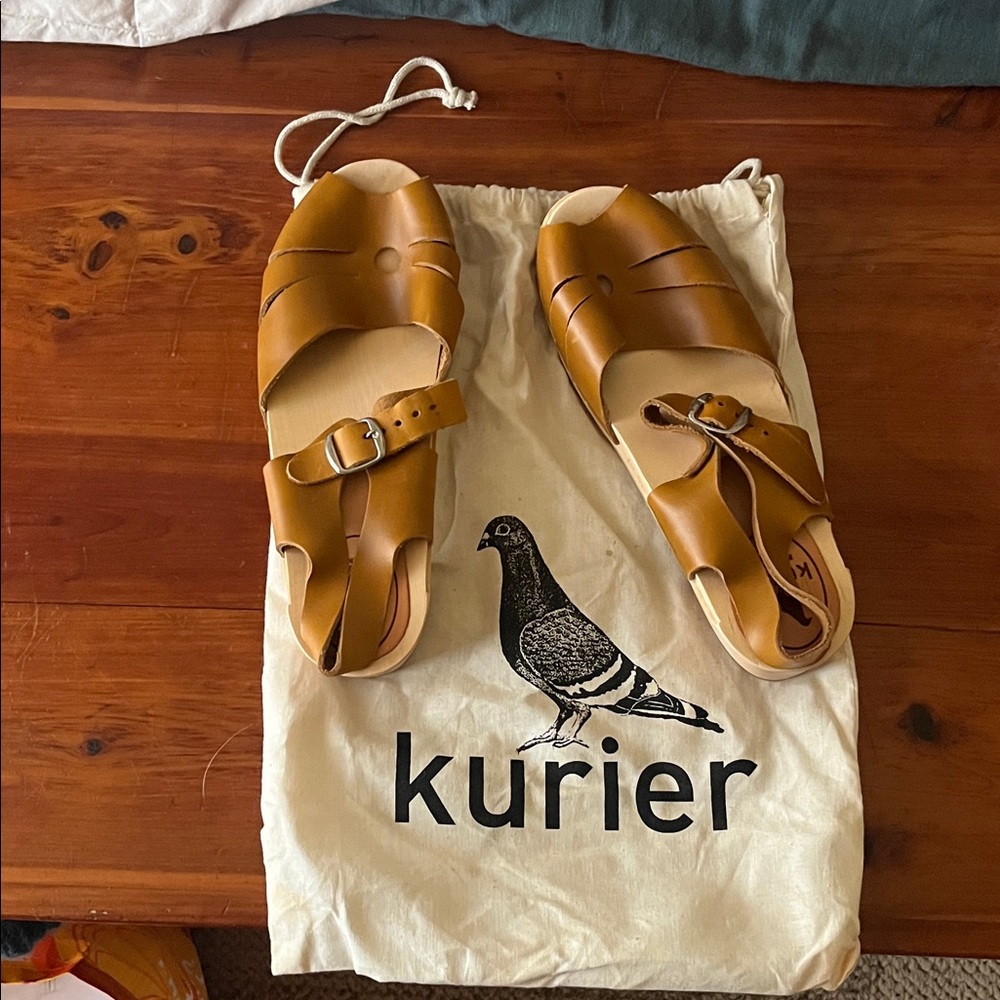 Kurier  yellow/ brown Leather wooden sandals